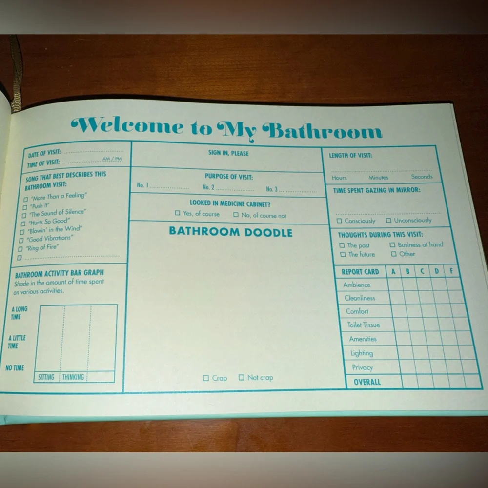 Bathroom Guest Book - Aqua Blue with Gold Lettering